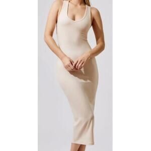 Carbon38 NWT Ribbed Knit Midi Dress Peach Sz Small Quiet Luxary Minimal